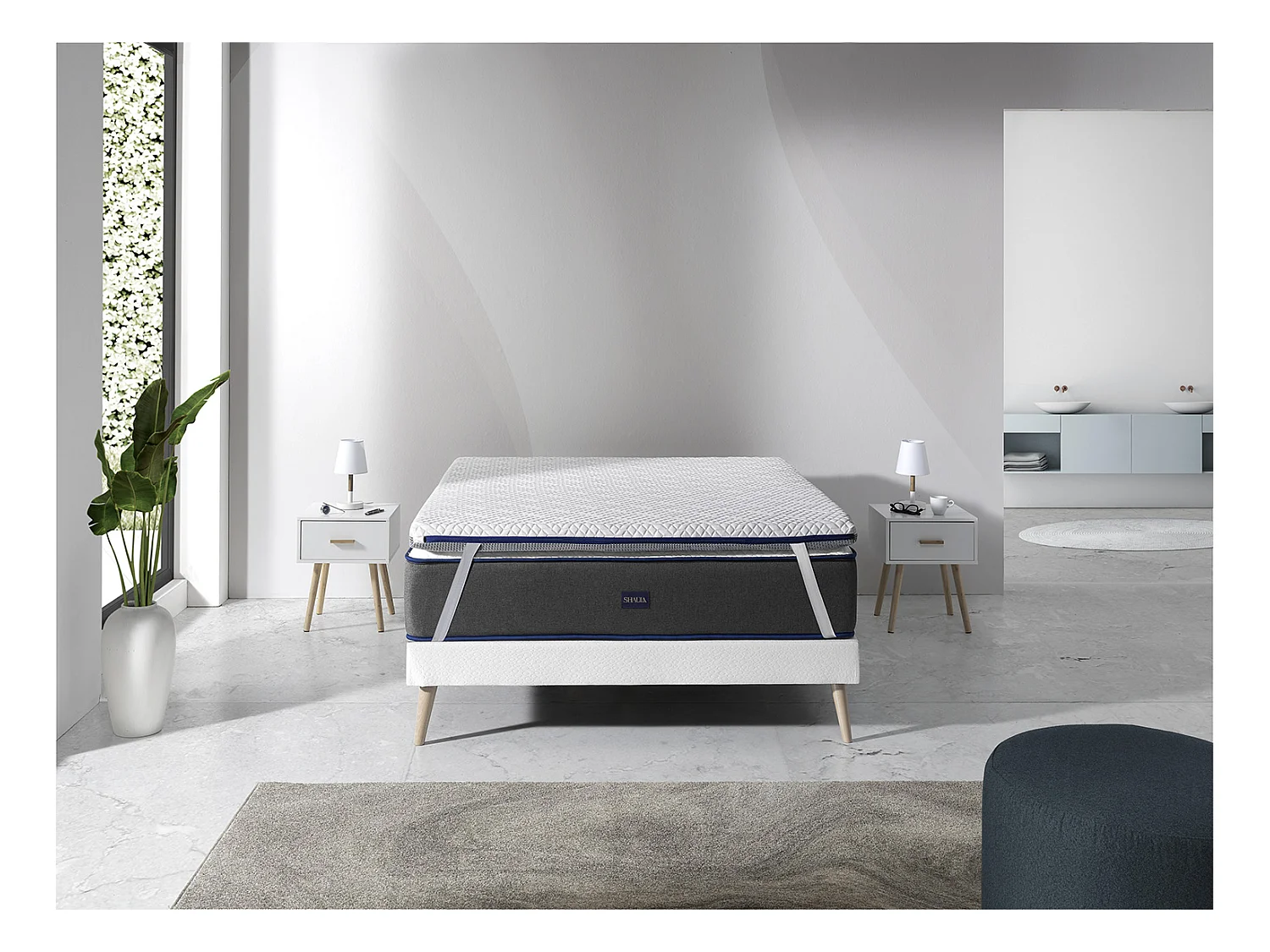 Topper 80X180 JENO, Hohe 8 CM, viskoelastisch, Abnehmbar und adaptiv. Mittlere Hartegrad H2