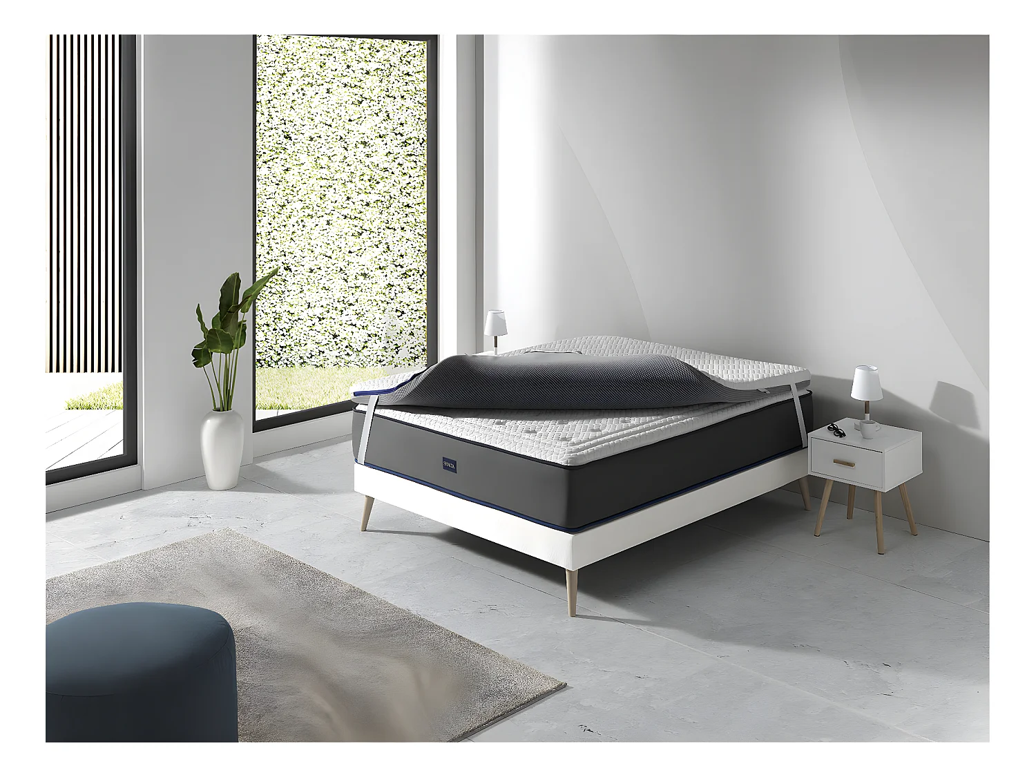 SHAULA Sur Matelas Mousse a memoire de forme 120X200 JENO, Epaisseur 8 CM, Dehoussable, adaptable.