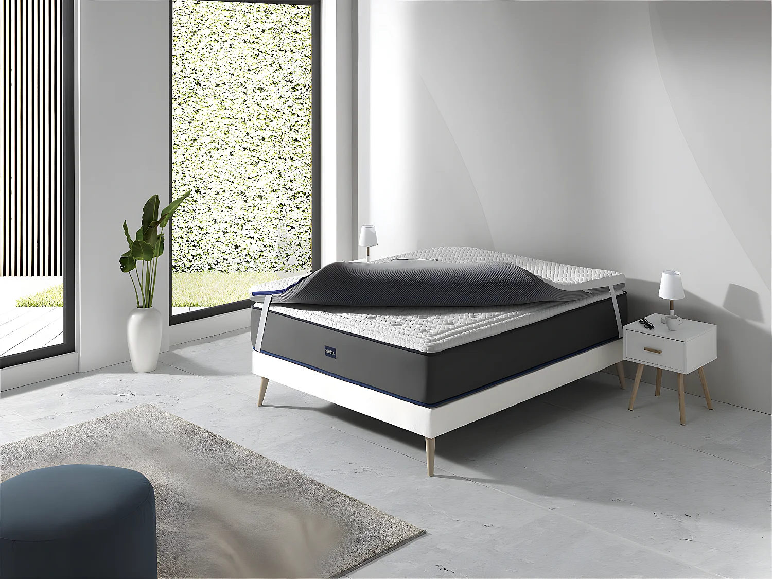 SHAULA Sur Matelas Mousse a memoire de forme 105X180 JENO, Epaisseur 8 CM, Dehoussable, adaptable.