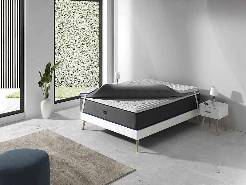 SHAULA Sur Matelas Mousse a memoire de forme 100X200 JENO, Epaisseur 8 CM, Dehoussable, adaptable.