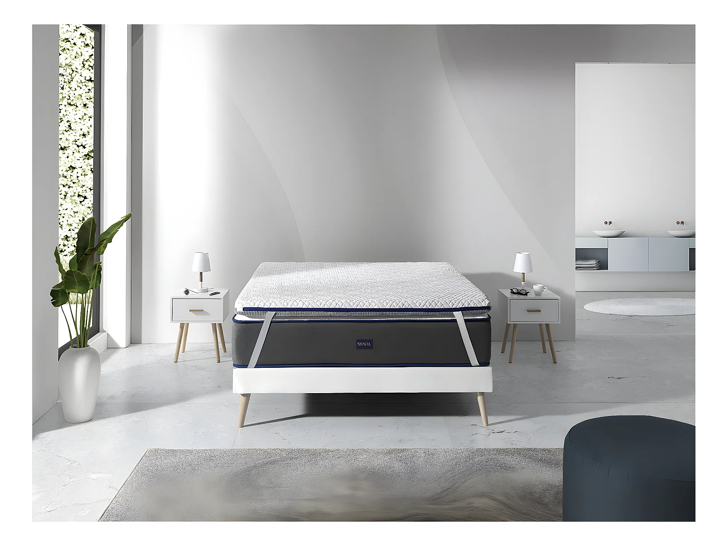 SHAULA Sur Matelas Mousse a memoire de forme 140X190 JENO, Epaisseur 8 CM, Dehoussable, adaptable.