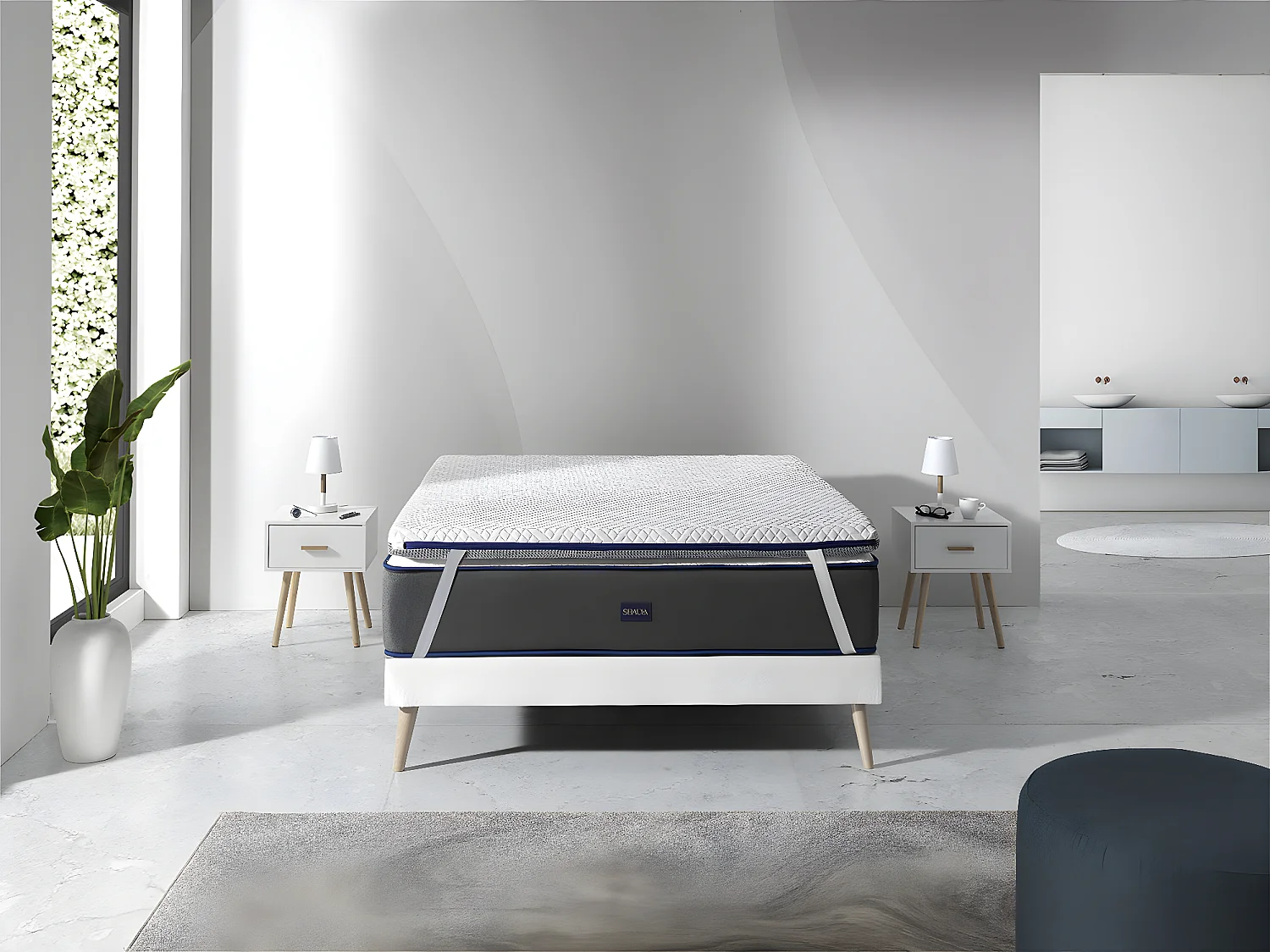 SHAULA Sur Matelas Mousse a memoire de forme 160X190 JENO, Epaisseur 8 CM, Dehoussable, adaptable.