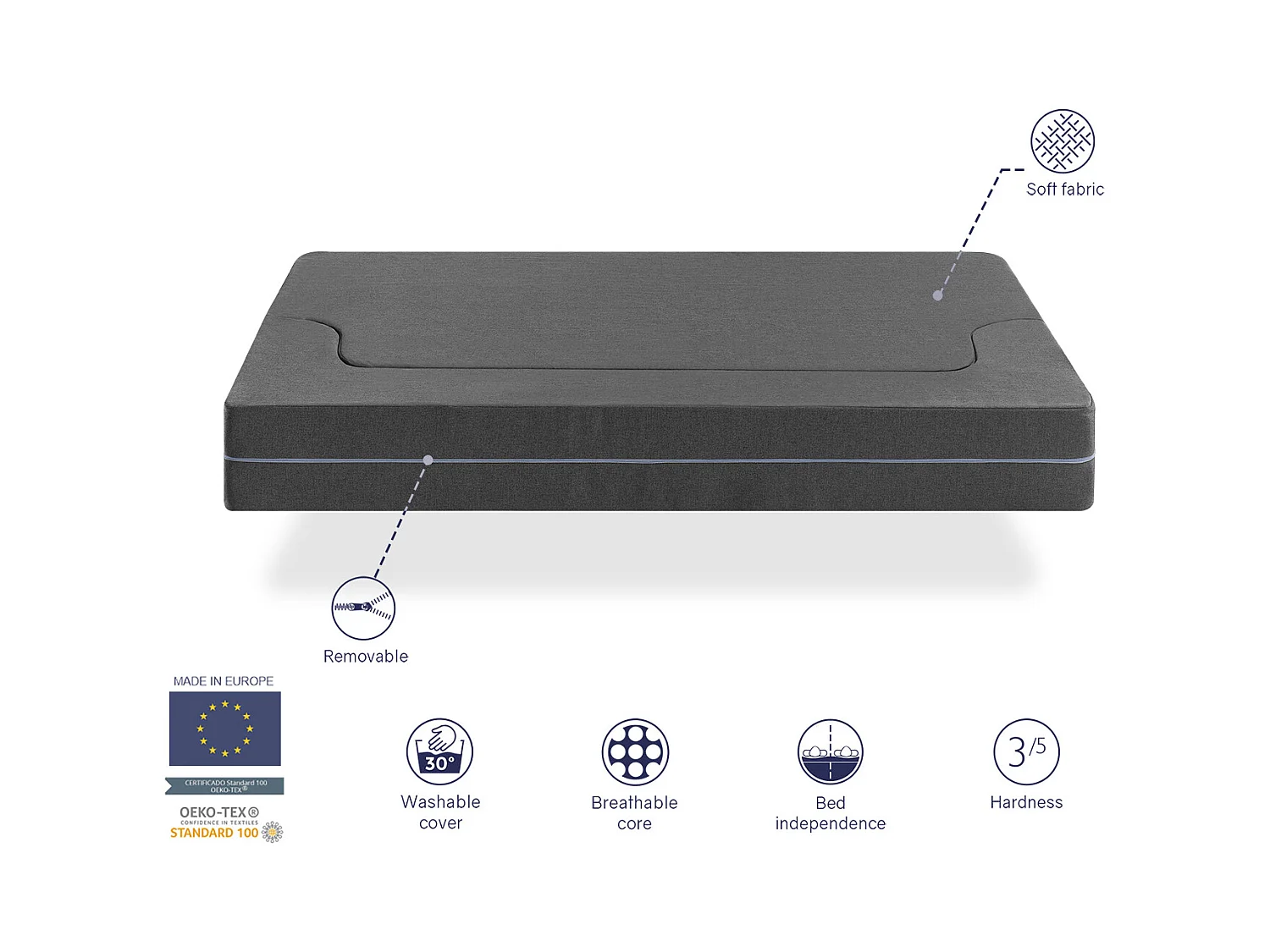 Colchón futón plegable 90x190 - Grosor 24 cm Sofá cama - Colchón cama