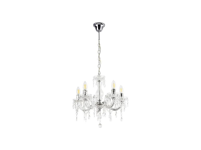 Lustre élégant luminaire suspendue lampe suspension métal et plastique 5 x E14 diamètre Ø : env. 35 cm blanc 03_0002813