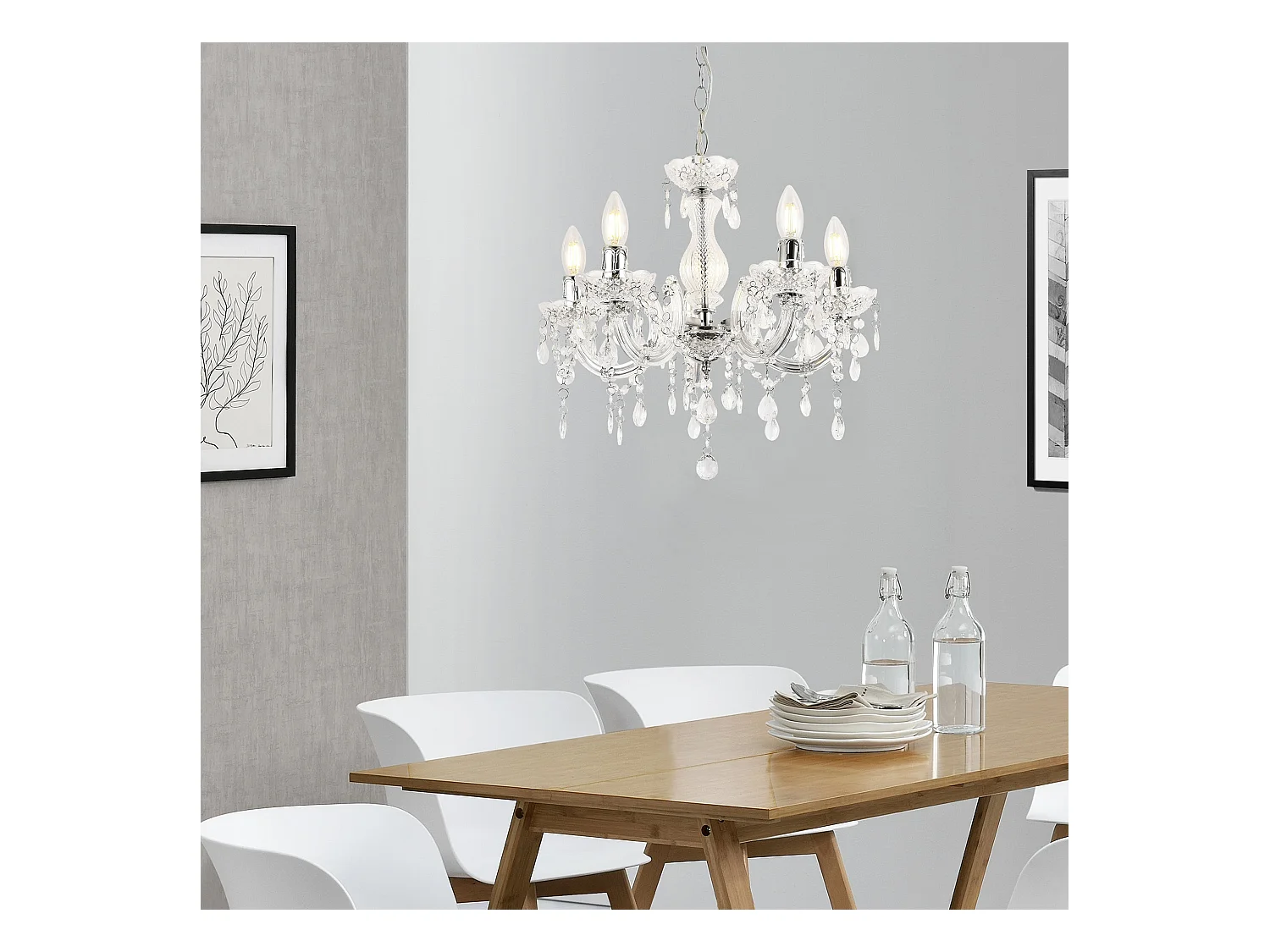Lustre élégant luminaire suspendue lampe suspension métal et plastique 5 x E14 diamètre Ø : env. 35 cm blanc 03_0002813