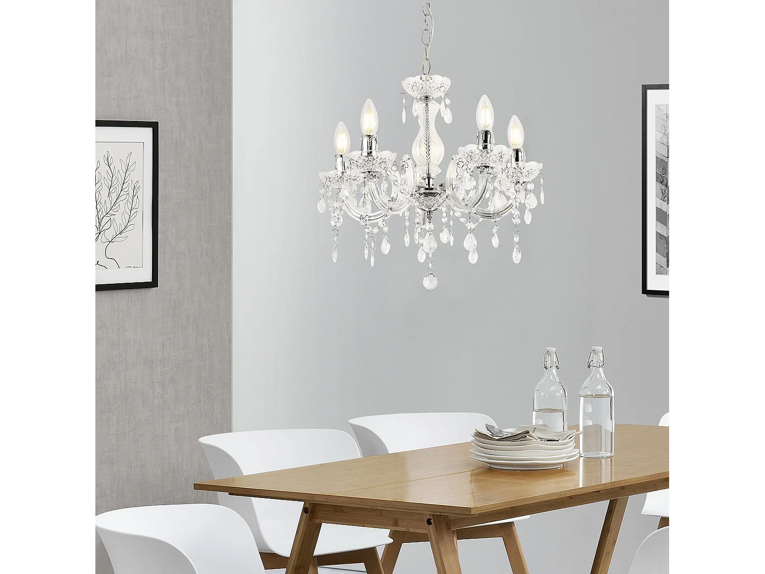 Lustre élégant luminaire suspendue lampe suspension métal et plastique 5 x E14 diamètre Ø : env. 35 cm blanc 03_0002813