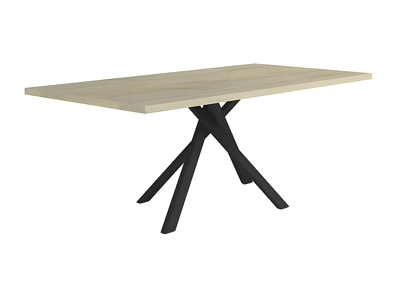 YUMA - Table 200cm Industrielle Effet Chêne Pied Central