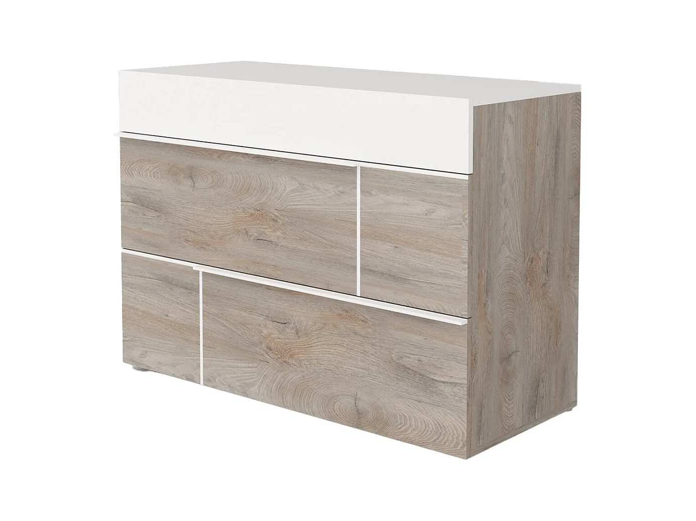 NINO LIGHT - Commode 3 Tiroirs Blanc et Effet Bois Clair