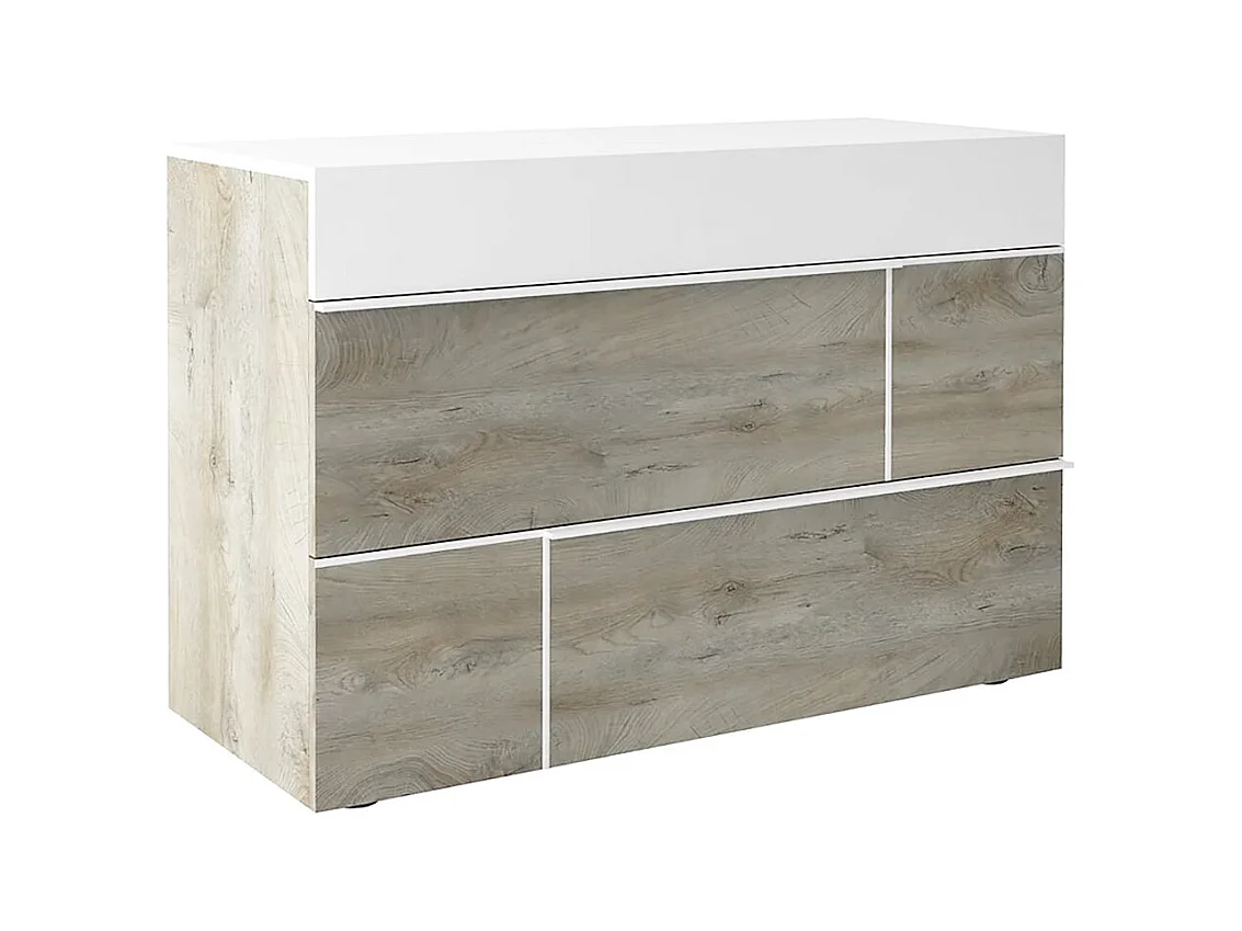 NINO LIGHT - Commode 3 Tiroirs Blanc et Effet Bois Clair