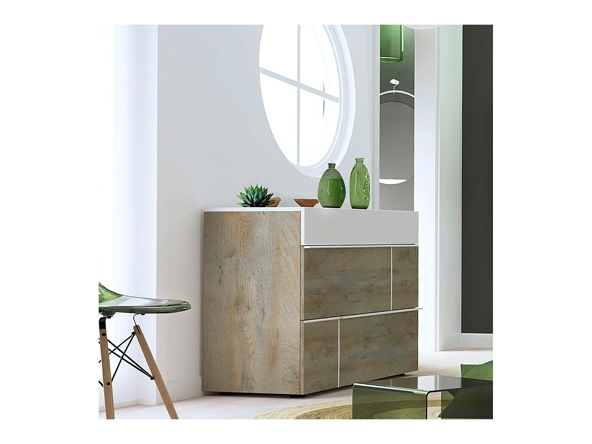 NINO LIGHT - Commode 3 Tiroirs Blanc et Effet Bois Clair