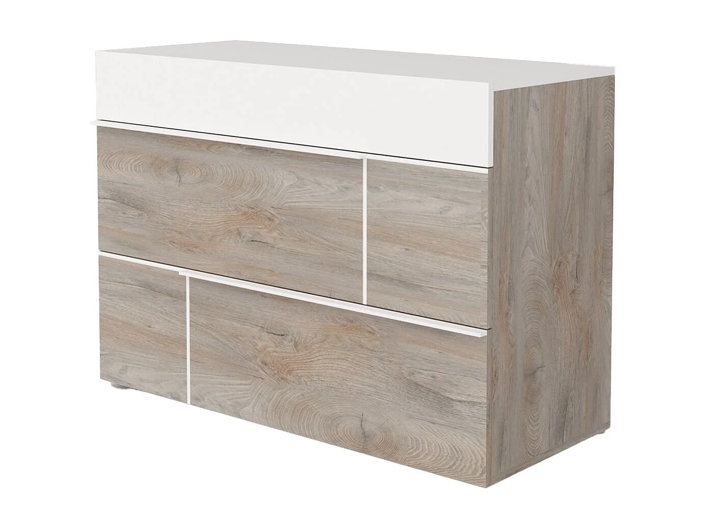 NINO LIGHT - Commode 3 Tiroirs Blanc et Effet Bois Clair