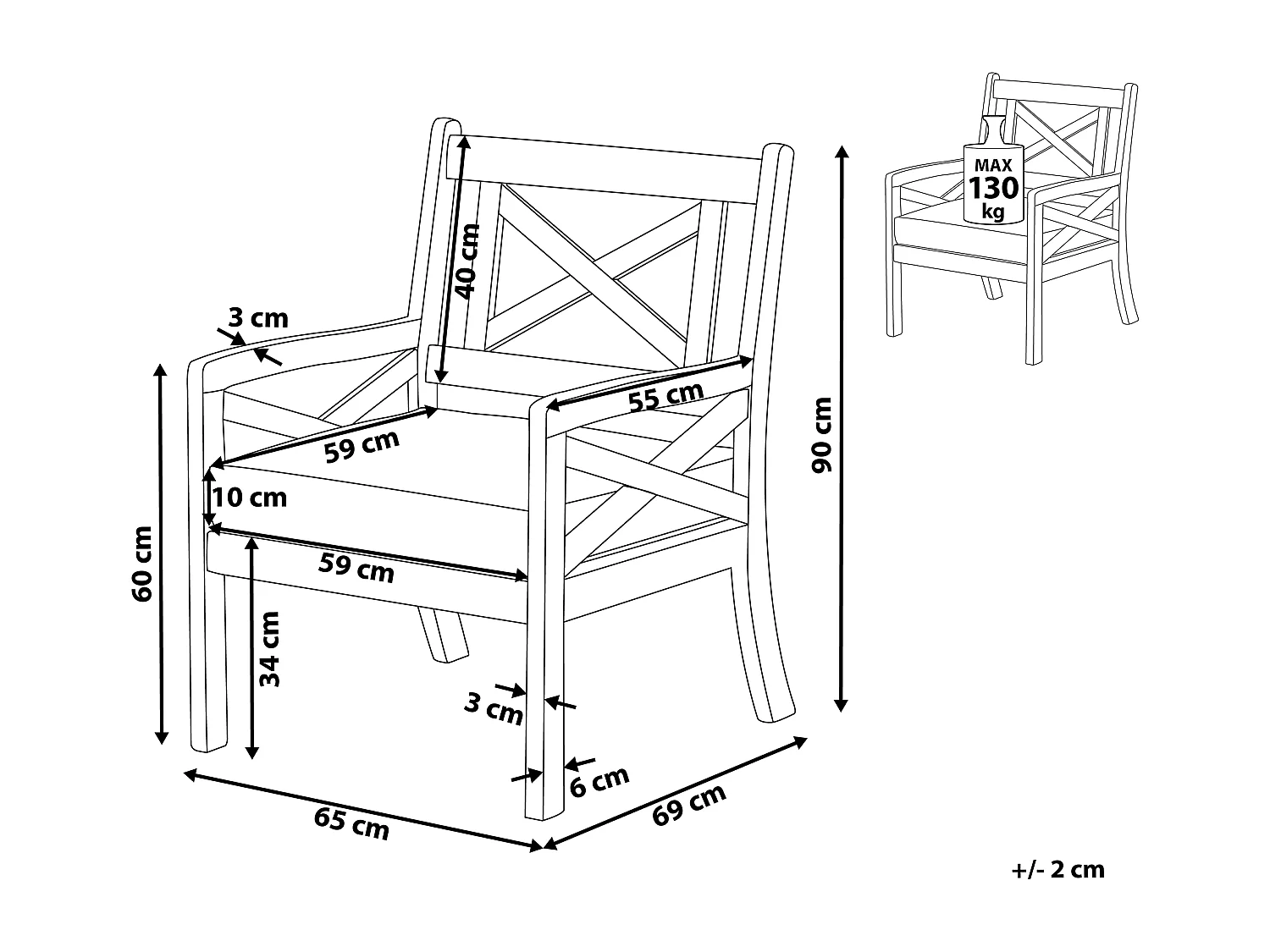 Chaise de jardin BALTIC Acacia Bleu marine
