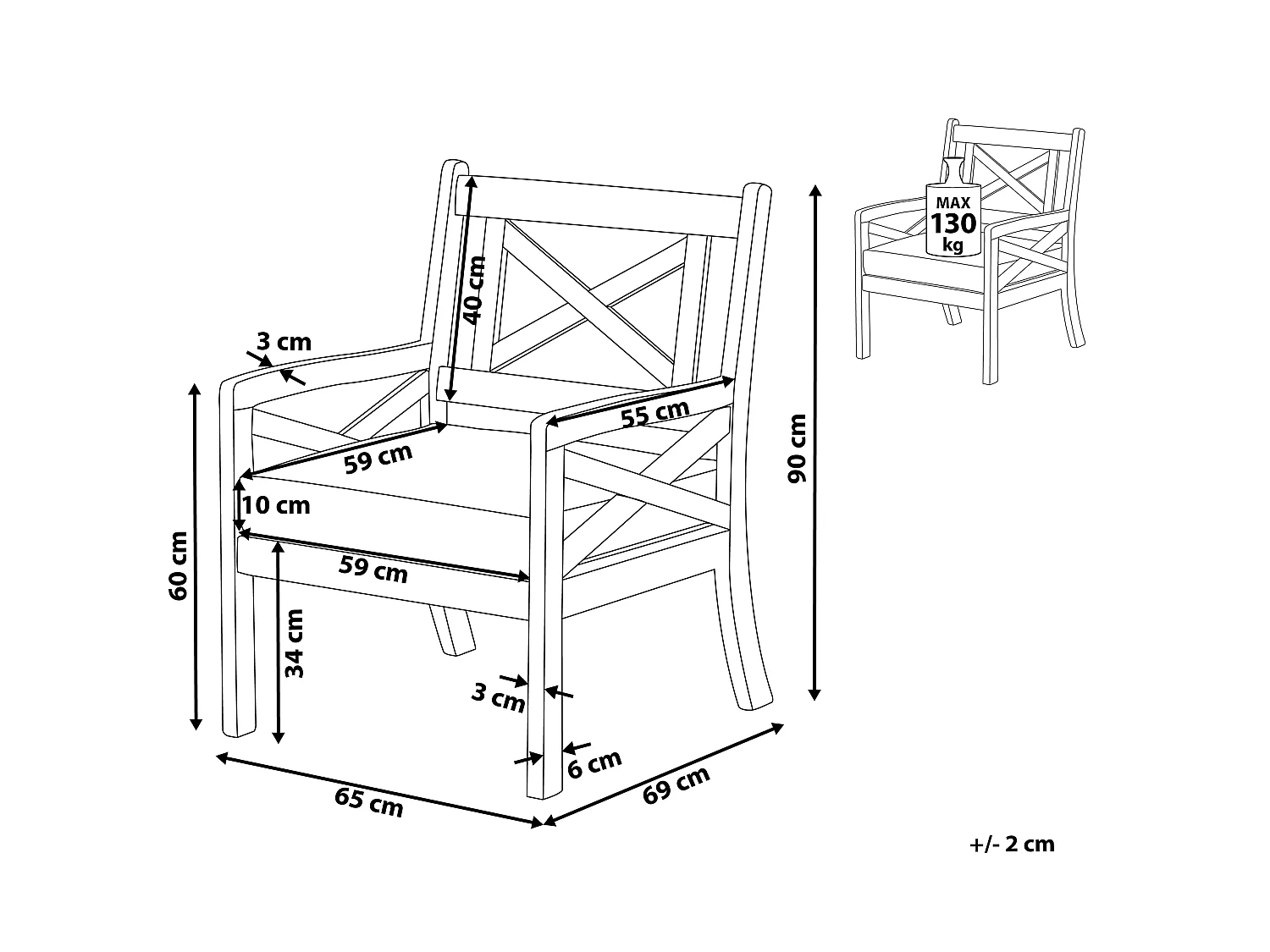 Chaise de jardin BALTIC Acacia Bleu marine