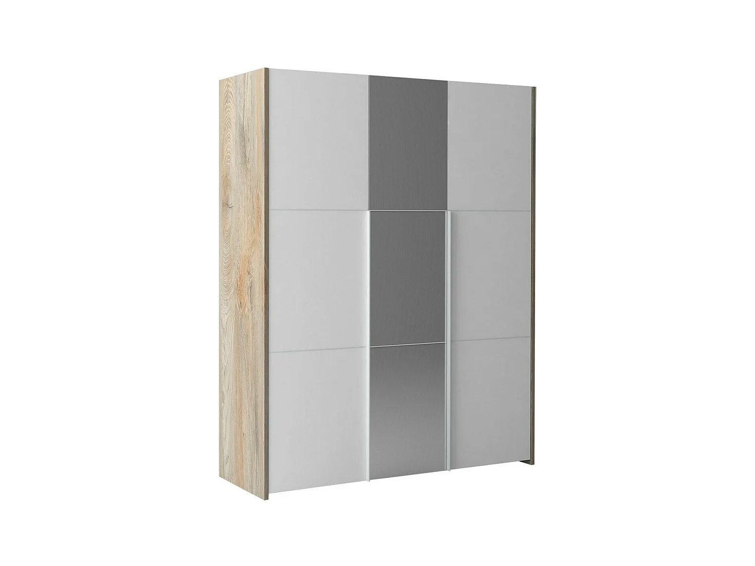 NINO LIGHT - Armoire 3 Portes Effet Bois Clair avec Miroir