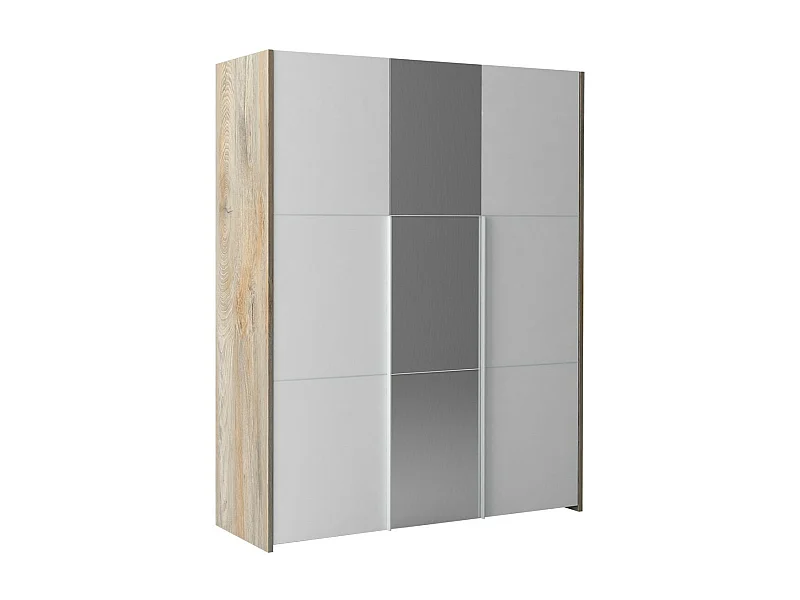 NINO LIGHT - Armoire 3 Portes Effet Bois Clair avec Miroir