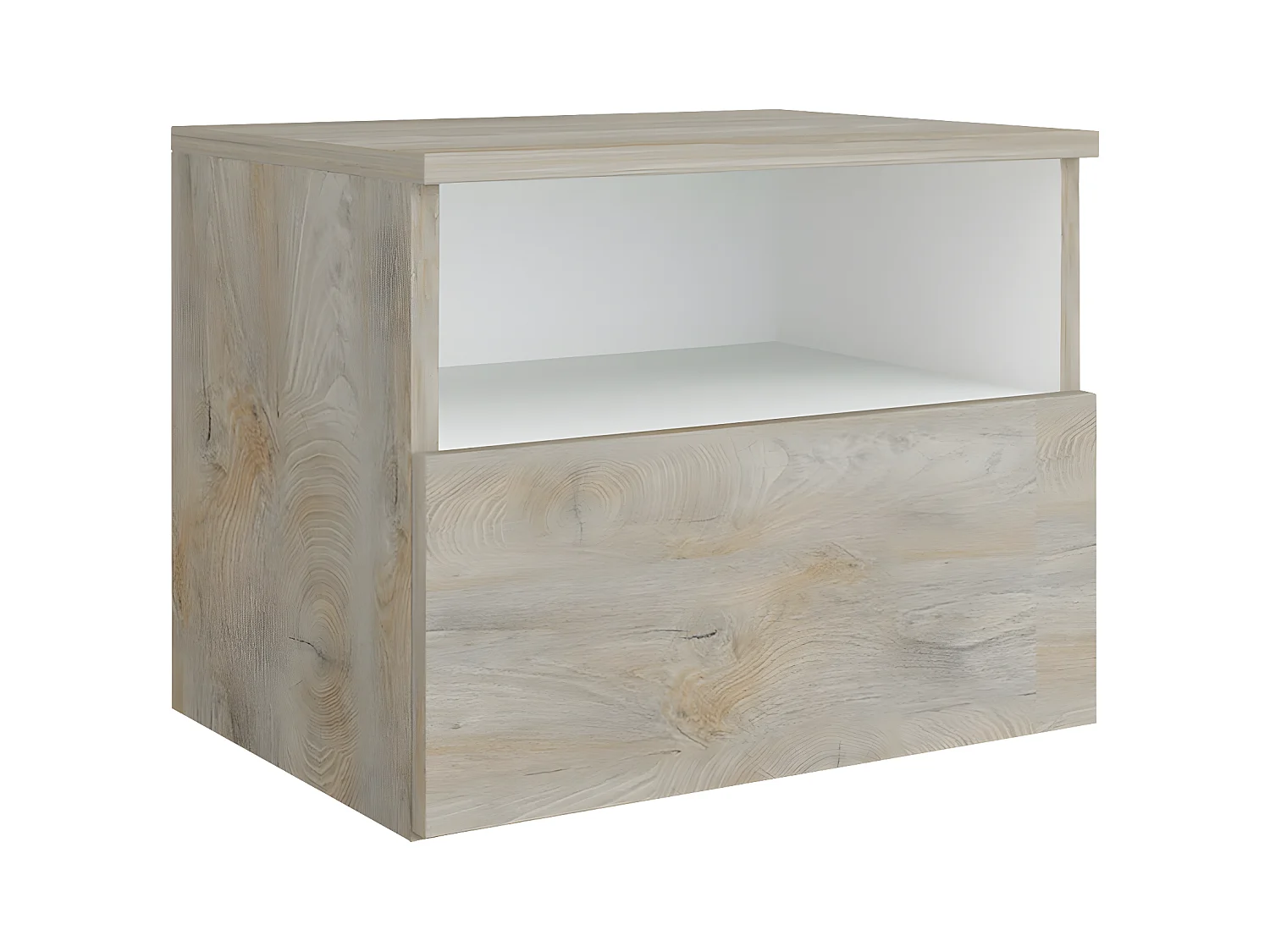 NINO LIGHT - Chevet 1 Tiroir Blanc et Effet Bois Clair