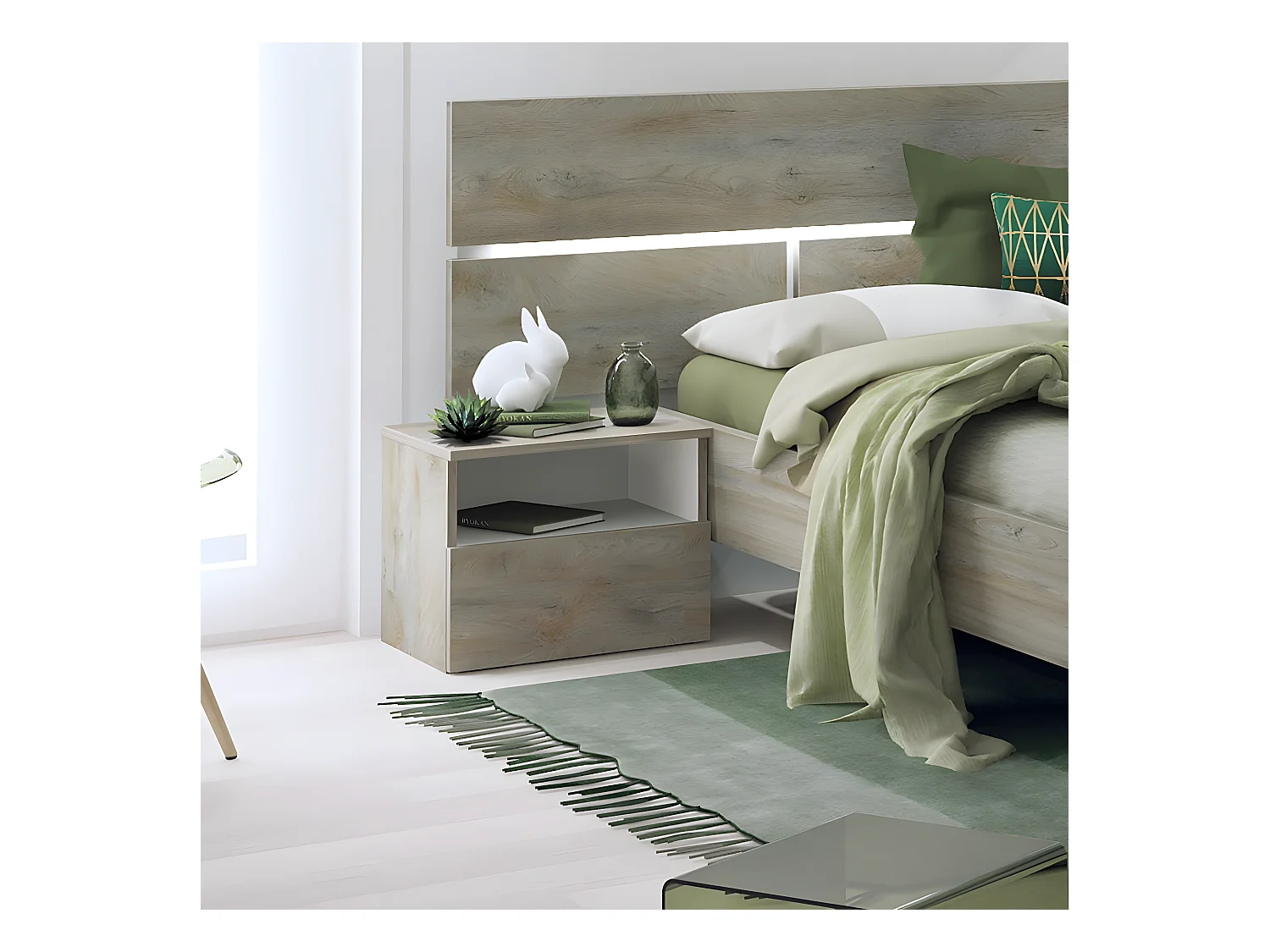 NINO LIGHT - Chevet 1 Tiroir Blanc et Effet Bois Clair