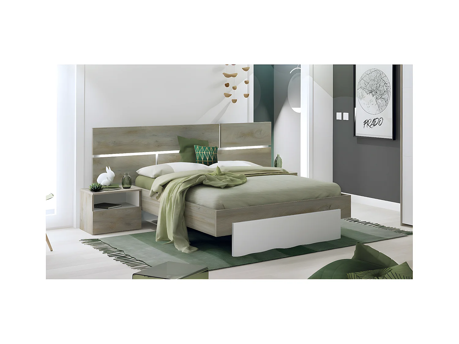 NINO LIGHT - Chevet 1 Tiroir Blanc et Effet Bois Clair