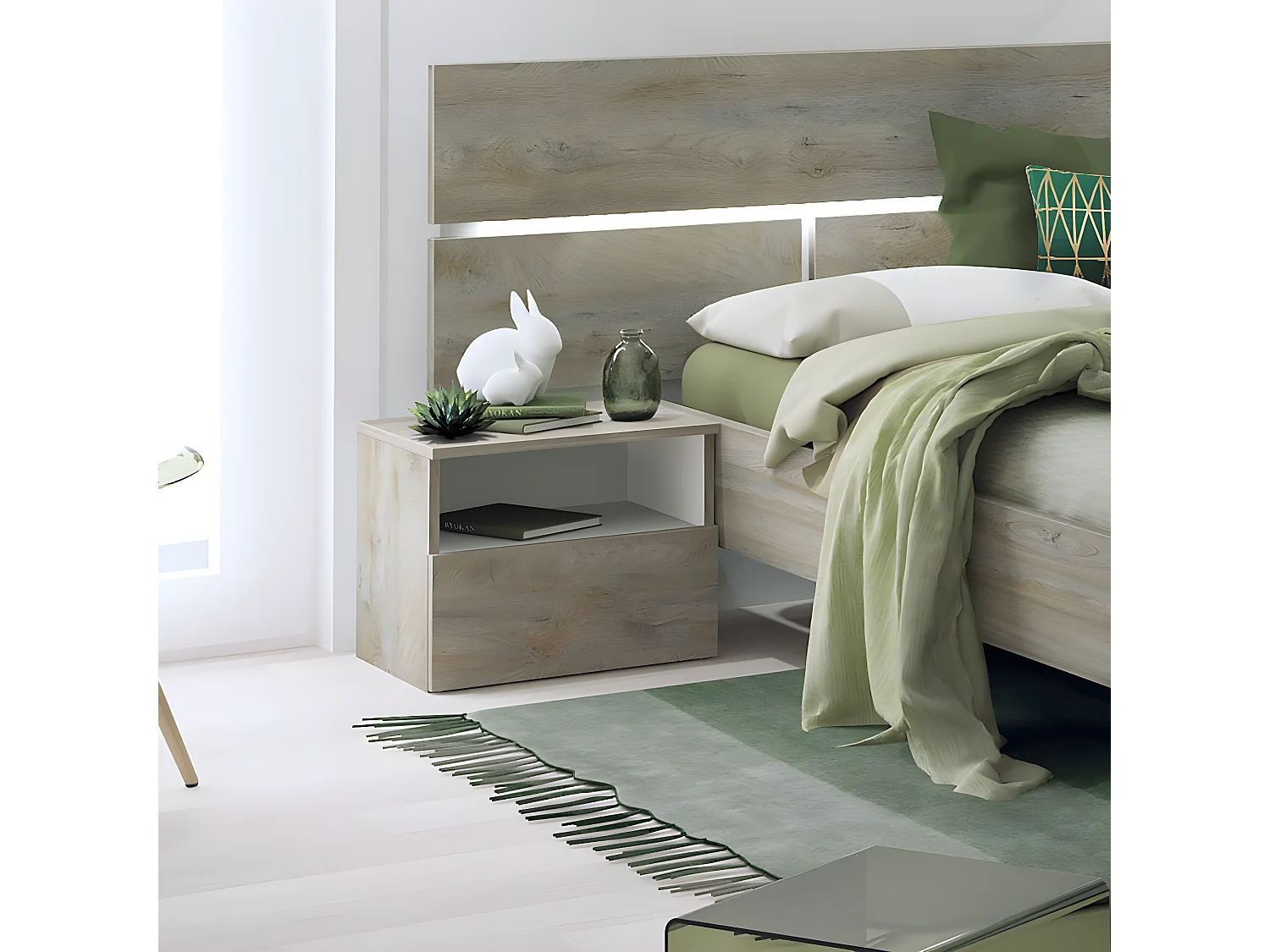 NINO LIGHT - Chevet 1 Tiroir Blanc et Effet Bois Clair