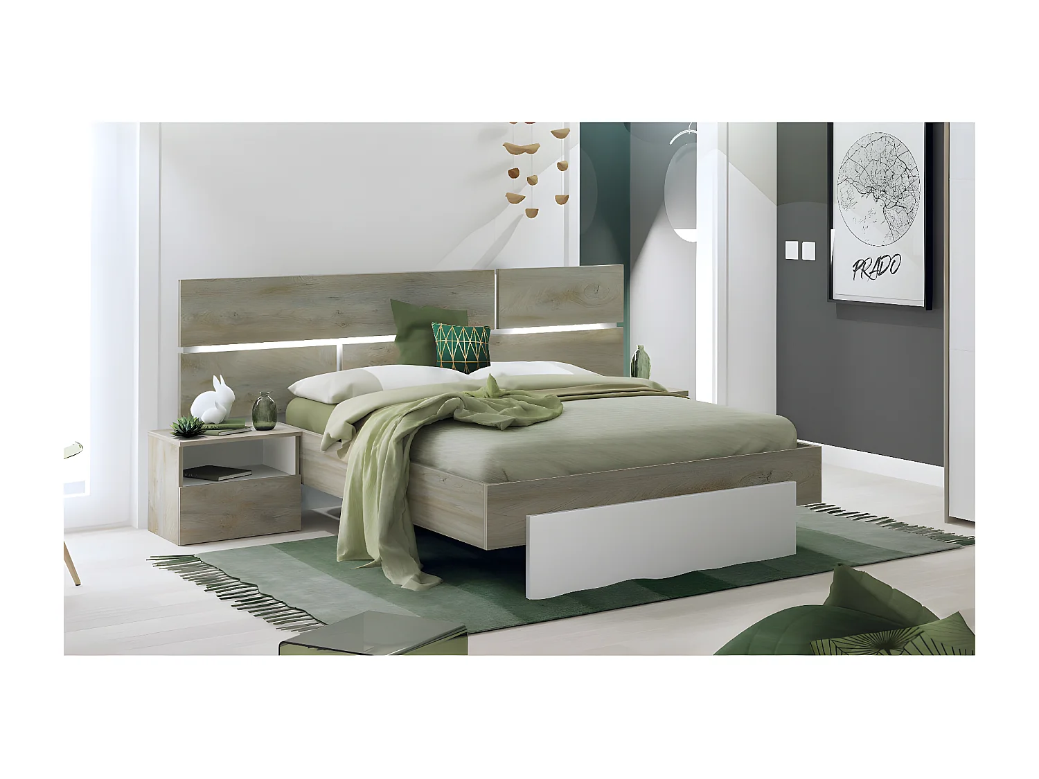 NINO LIGHT - Chevet 1 Tiroir Blanc et Effet Bois Clair