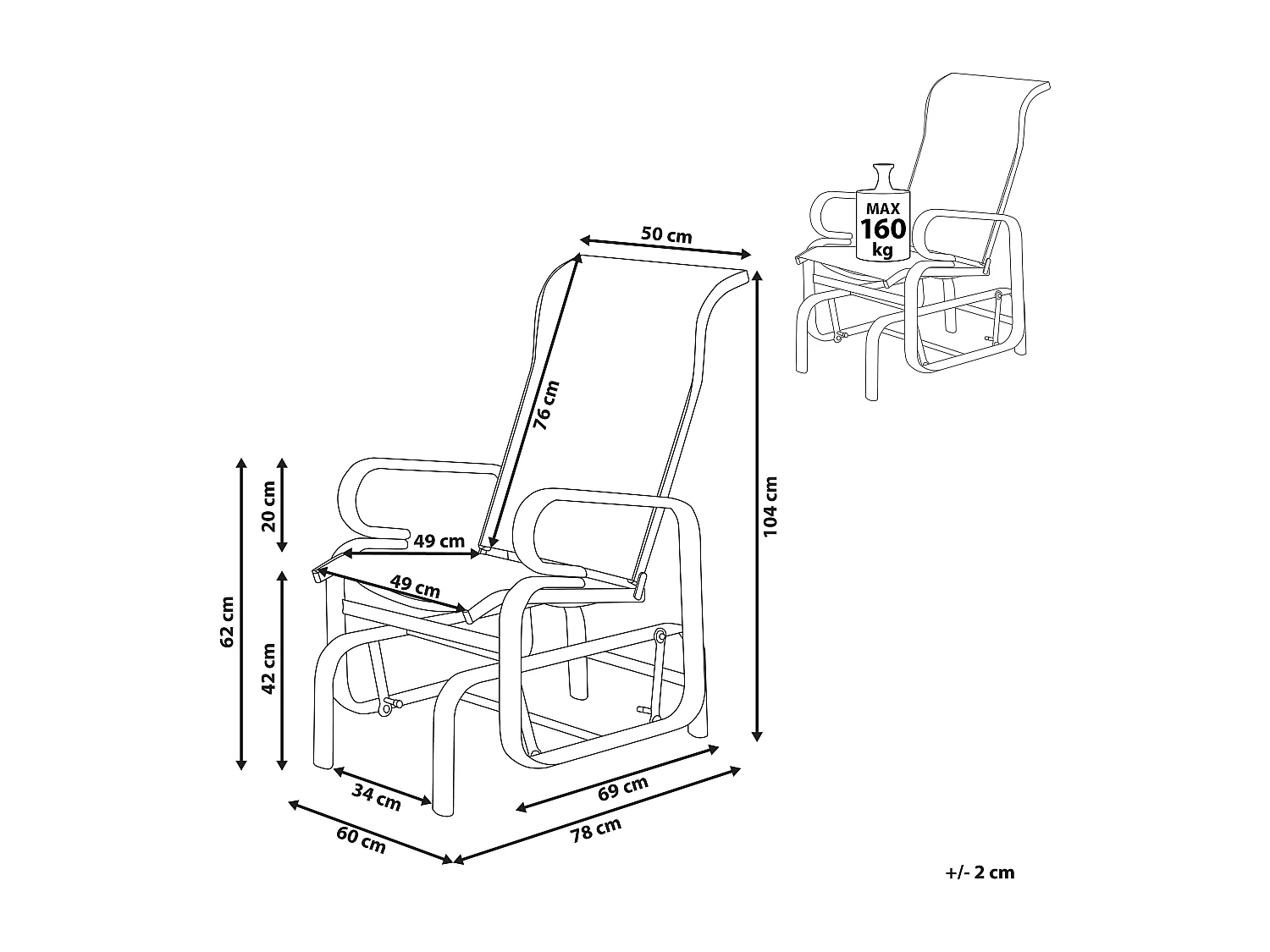 Silla de jardín BORGIO Metal Marrón/Gris