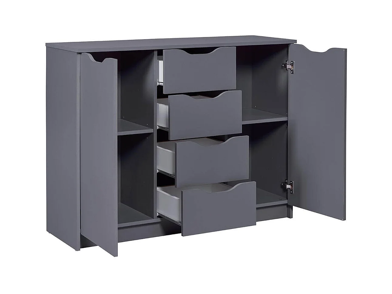 JENNY - Meuble 2 Portes 4 Tiroirs Coloris Anthracite