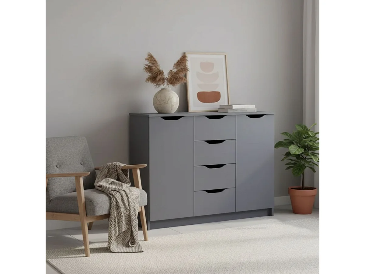JENNY - Meuble 2 Portes 4 Tiroirs Coloris Anthracite
