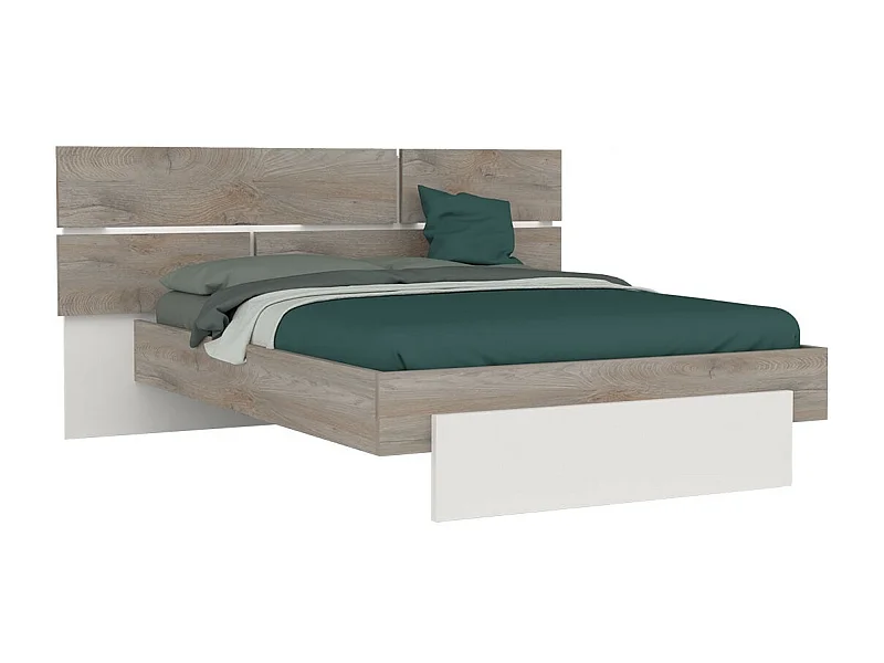 NINO LIGHT - Lit 140x190cm Blanc et Effet Bois Clair avec Leds