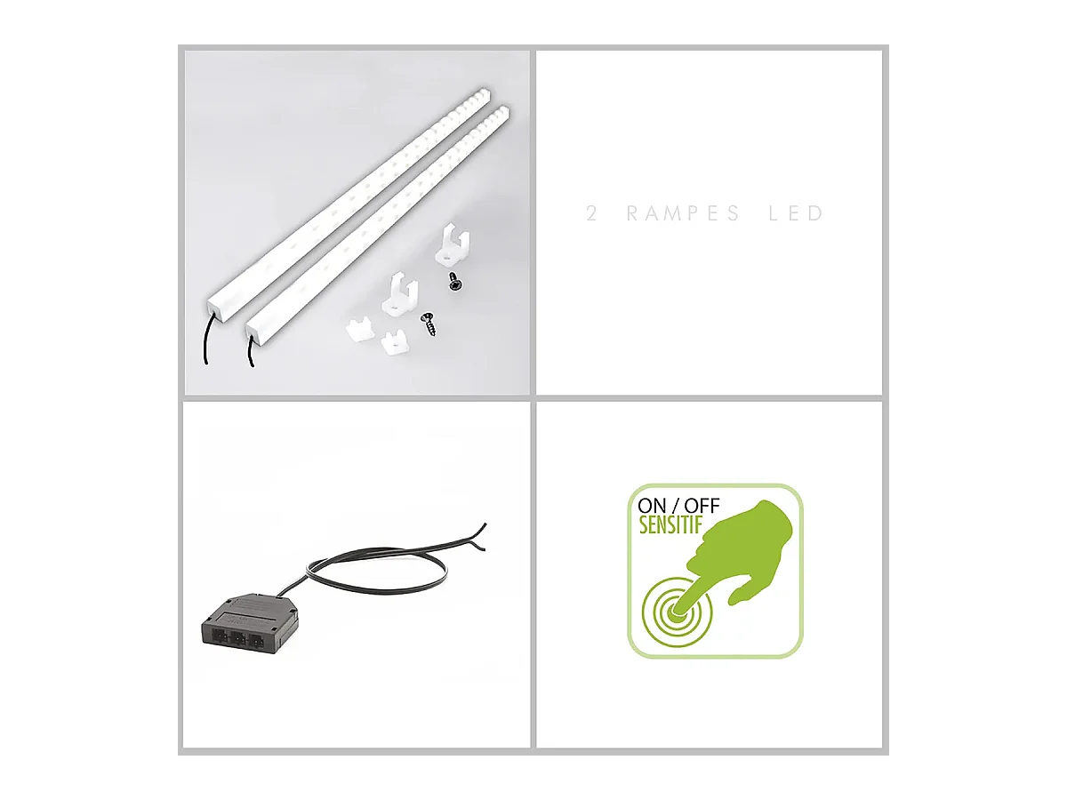 NINO LIGHT - Lit 160x200cm Effet Bois avec Leds + Chevets Suspendus