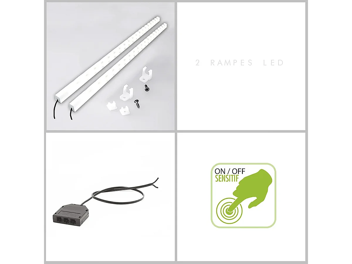 NINO LIGHT - Lit 160x200cm Effet Bois avec Leds + Chevets Suspendus