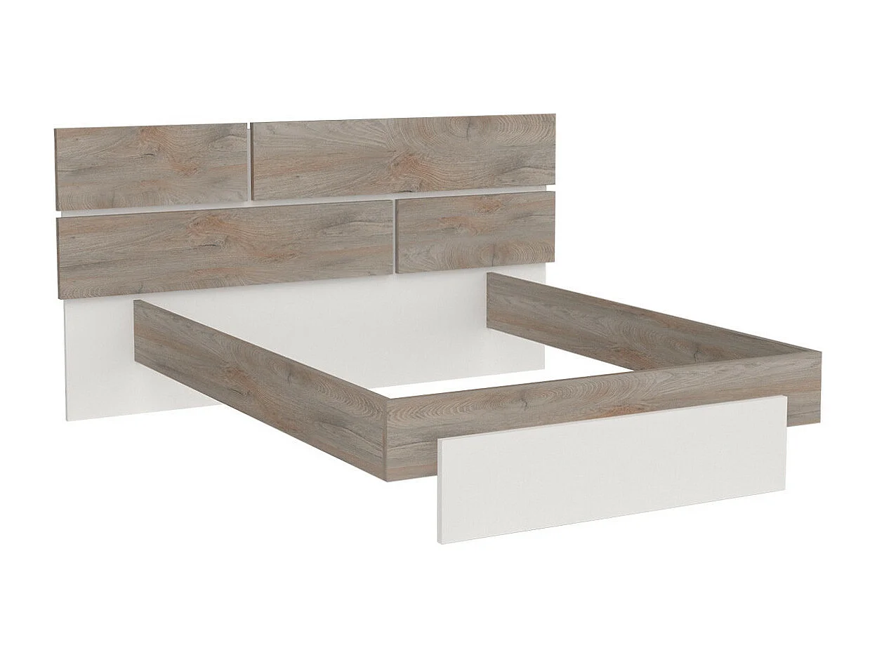 NINO LIGHT - Lit 160x200cm Blanc et Effet Bois Clair avec Leds