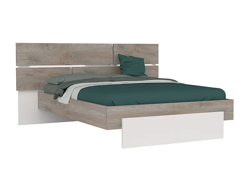 NINO LIGHT - Lit 160x200cm Blanc et Effet Bois Clair avec Leds