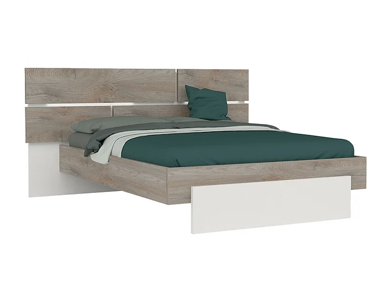 NINO LIGHT - Lit 180x200cm Blanc et Effet Bois Clair avec Leds