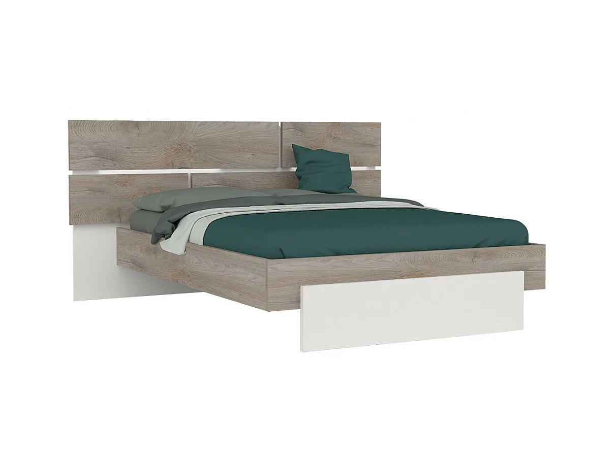 NINO LIGHT - Lit 180x200cm Blanc et Effet Bois Clair avec Leds