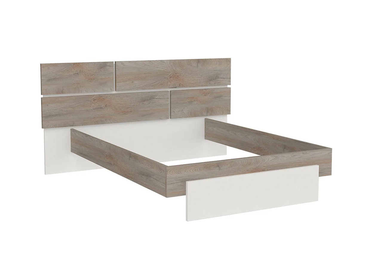 NINO LIGHT - Lit 180x200cm Blanc et Effet Bois Clair avec Leds