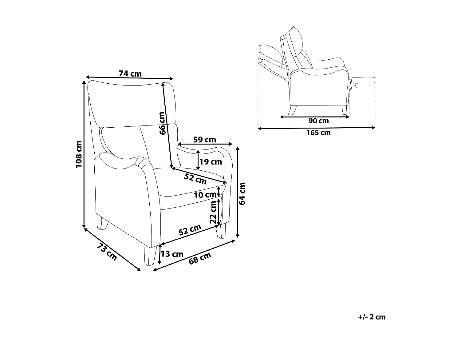 Fernsehsessel mit Armlehnen Kunstleder braun manuell verstellbar Retro ROYSTON