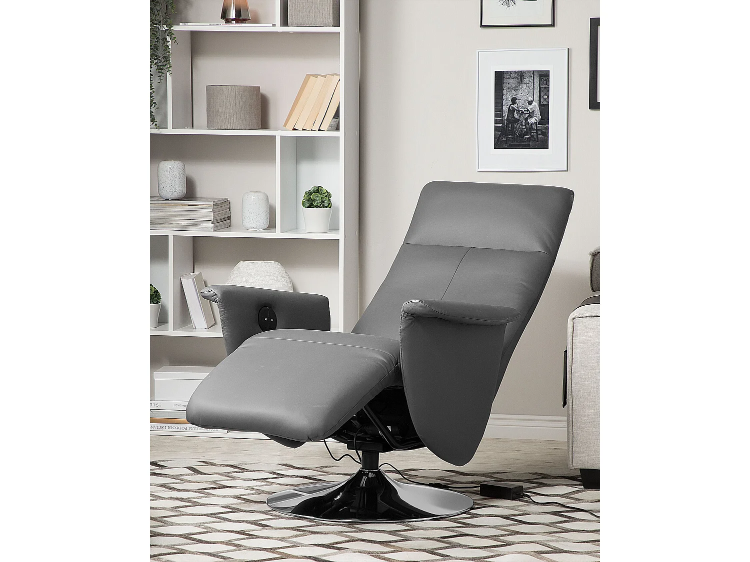 Fauteuil inclinable PRIME Repose-pieds inclus Cuir PU Gris