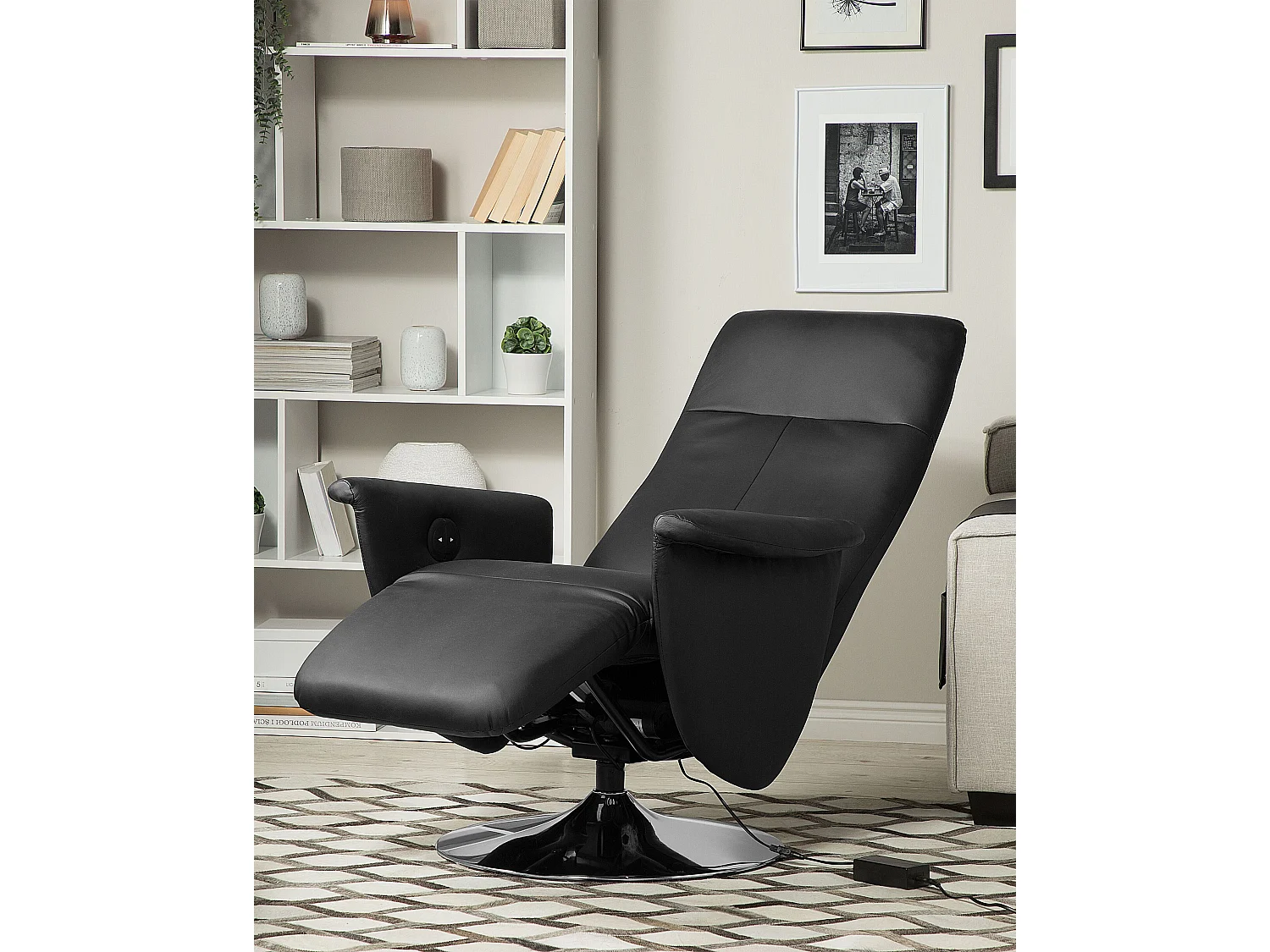 Eleganter Wohnzimmer Sessel Kunstleder schwarz elektrisch verstellbar Prime