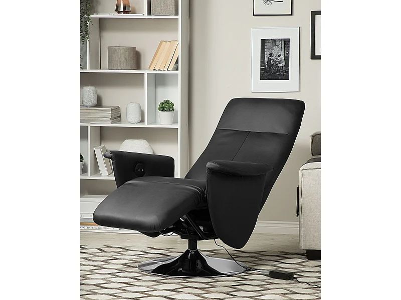 Eleganter Wohnzimmer Sessel Kunstleder schwarz elektrisch verstellbar Prime