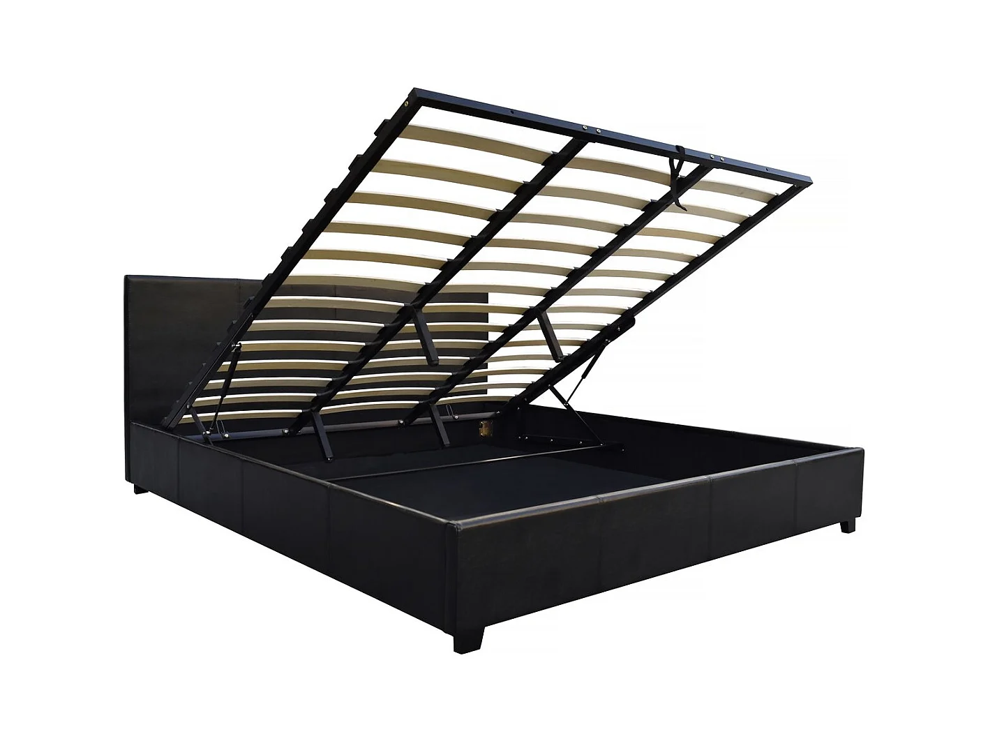 Cama de casal com armazenamento "Carla" em PVC preto 160 x 200 cm com armazenamento integrado