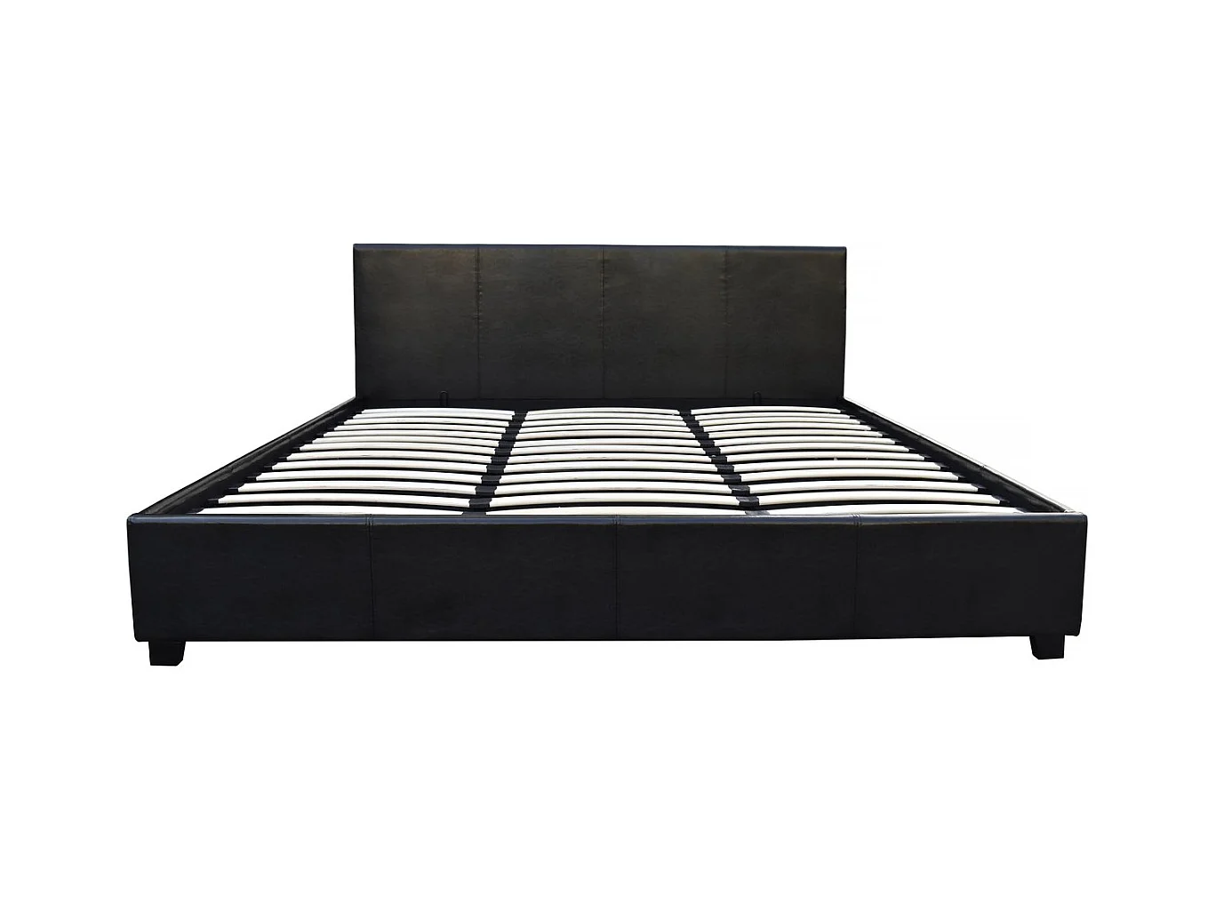 Cama de casal com armazenamento "Carla" em PVC preto 160 x 200 cm com armazenamento integrado