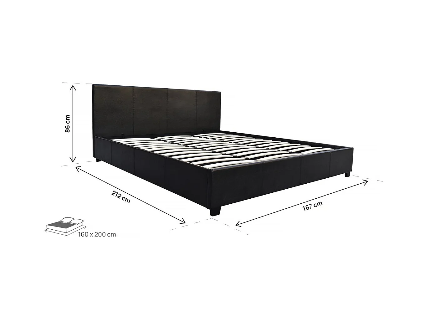 Cama en PVC "Carla" - 160 x 200 cm - Negro