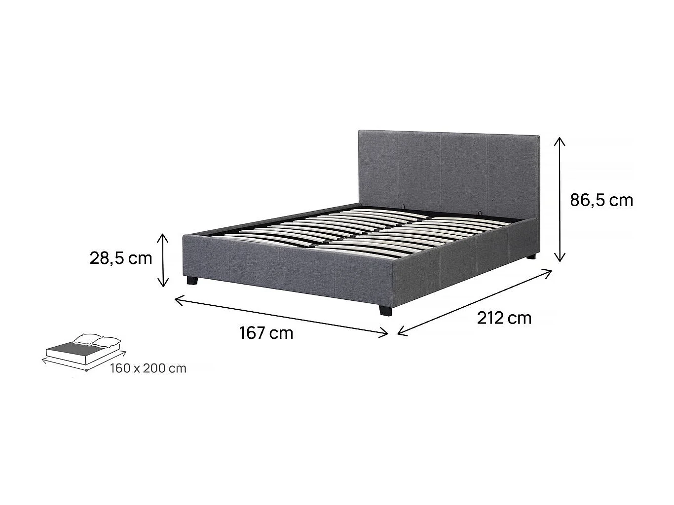 Cama en PVC "Carla" - 160 x 200 cm - Gris