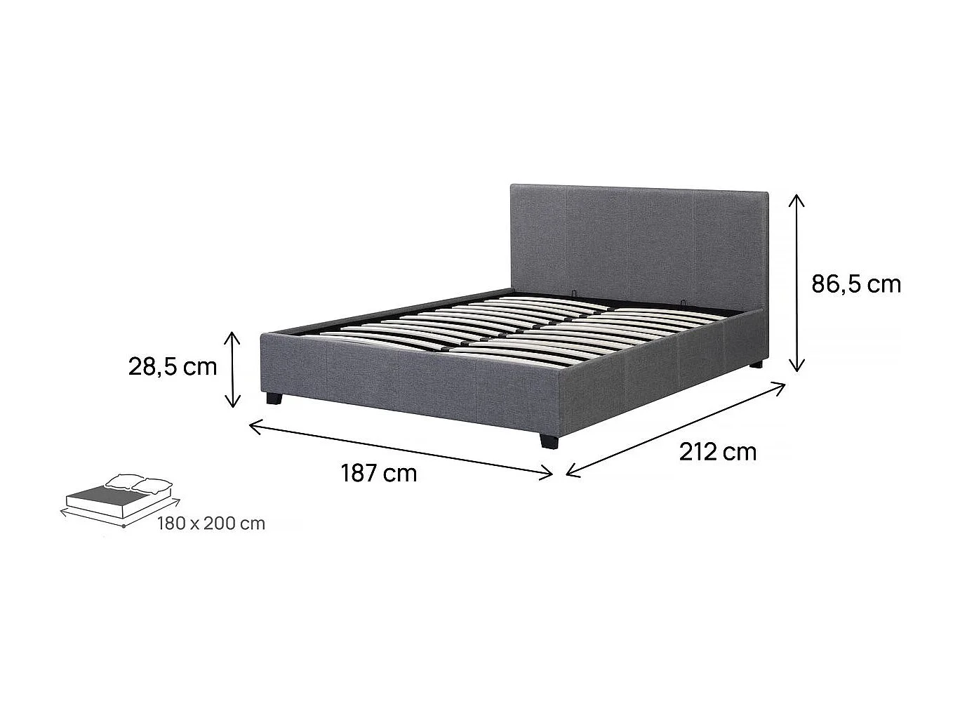 Tweepersoonsbed met opbergruimte "Carla" - 180 x 200 - Grijs, strak design en praktische opbergruimte