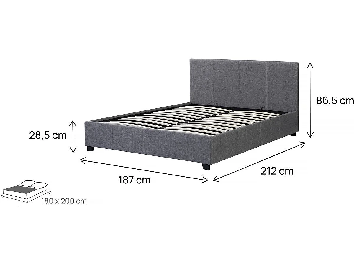 Elegante Cama de Casal com Armazenamento "Carla" Cinza - 180 x 200 - Design Moderno