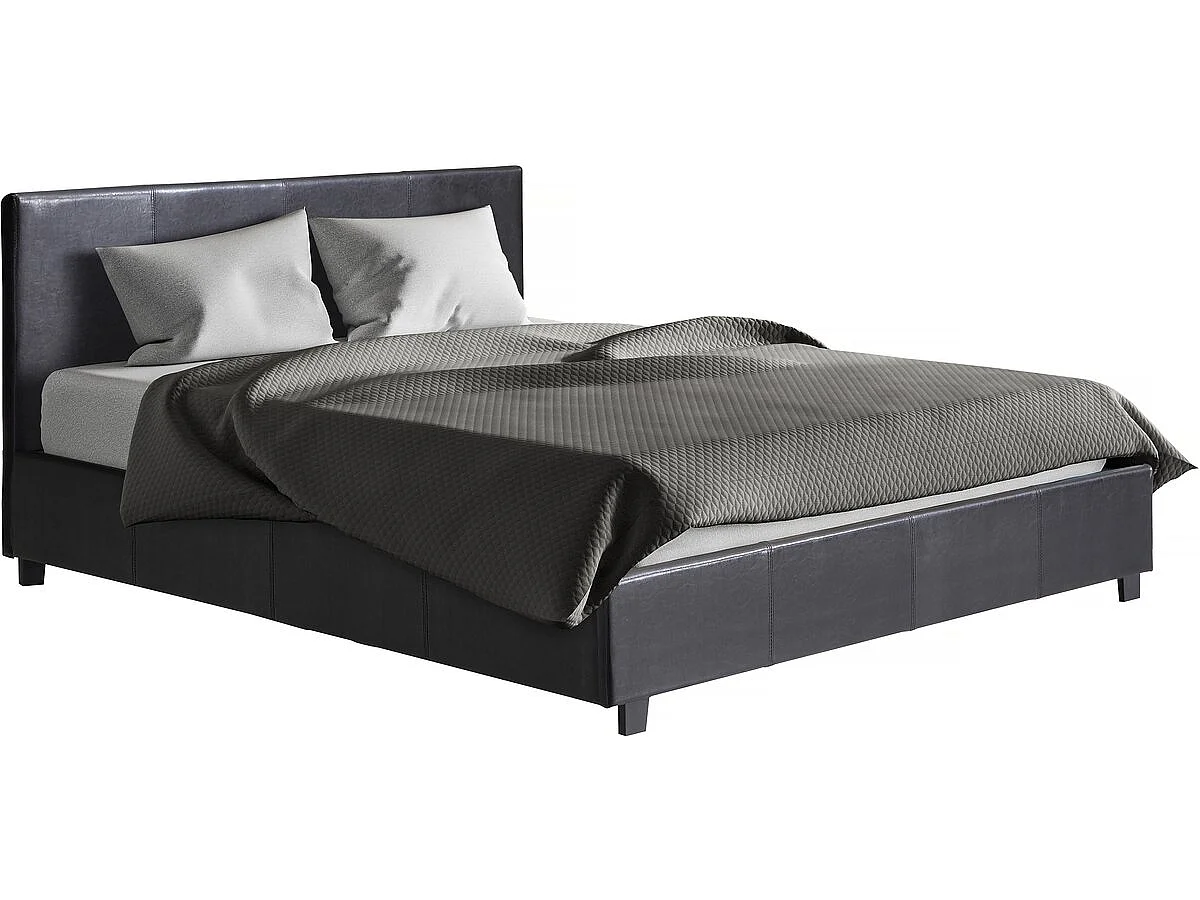 Tweepersoons opbergbed "Carla" - 140 x 190 cm - Zwart kunstleer - Matras niet inbegrepen