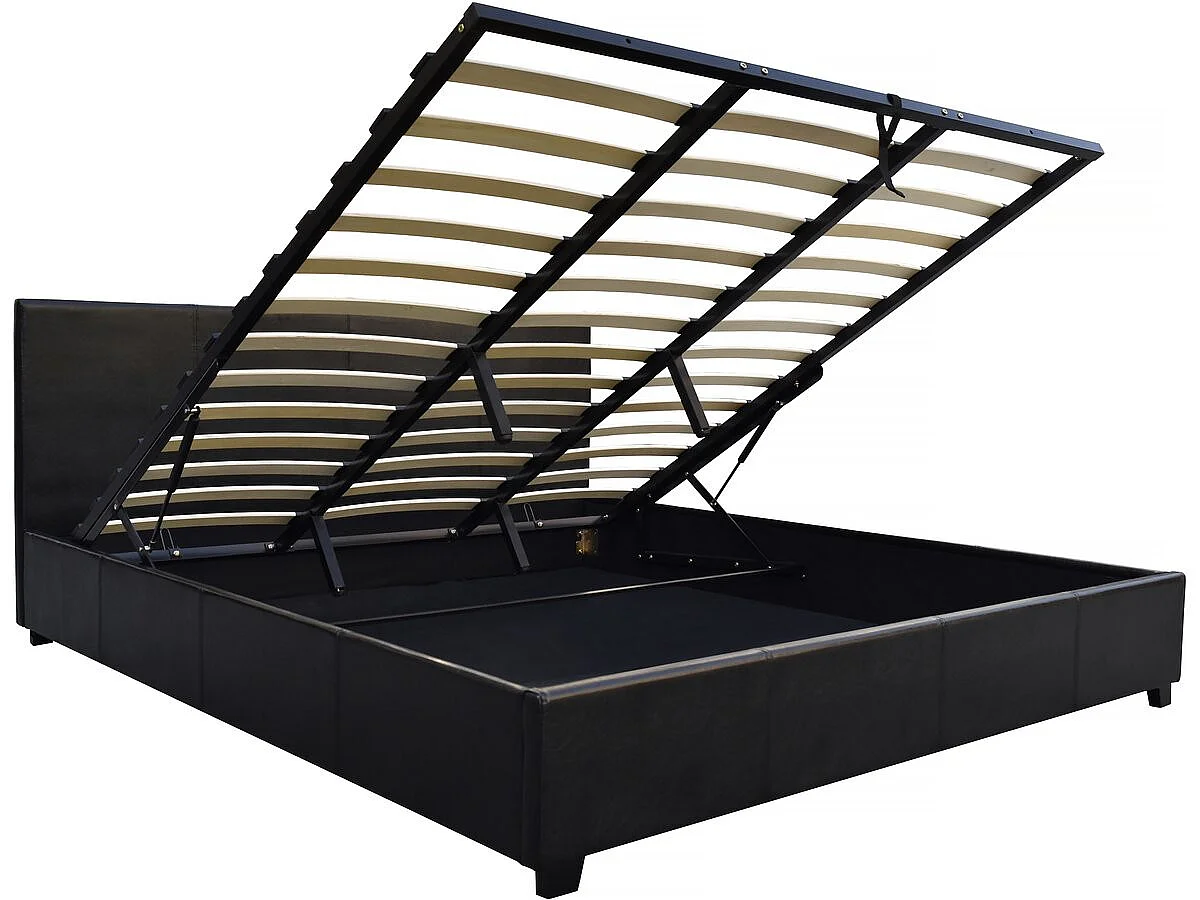 Tweepersoons opbergbed "Carla" - 140 x 190 cm - Zwart kunstleer - Matras niet inbegrepen