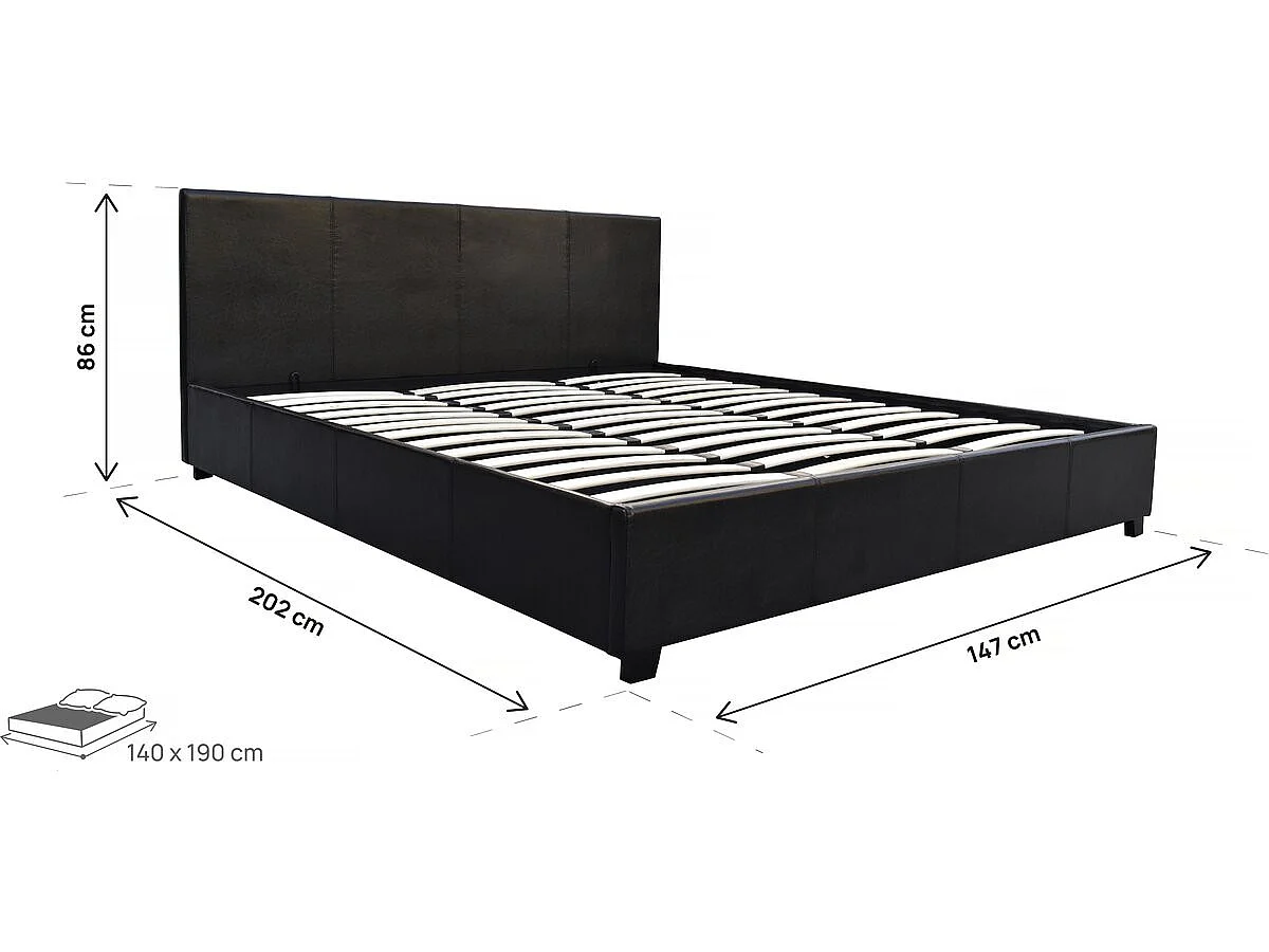Tweepersoons opbergbed "Carla" - 140 x 190 cm - Zwart kunstleer - Matras niet inbegrepen