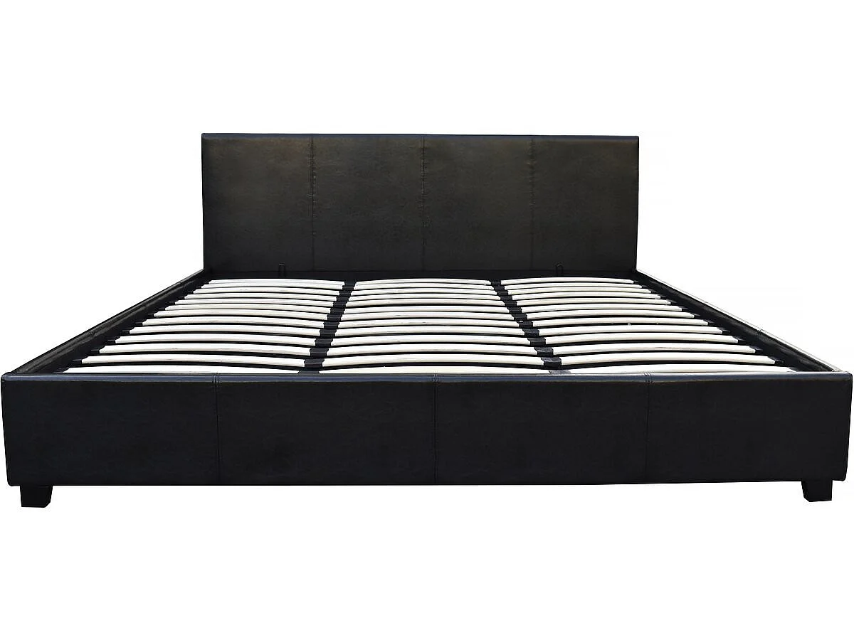 Tweepersoons opbergbed "Carla" - 140 x 190 cm - Zwart kunstleer - Matras niet inbegrepen