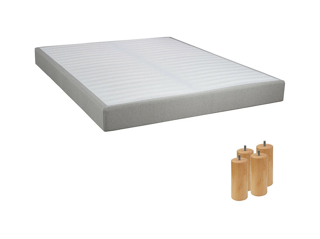 TAPIKIT - Sommier Tapissier Démontable 2x20 Lattes 160x200cm Lin + Pieds Bois 15cm